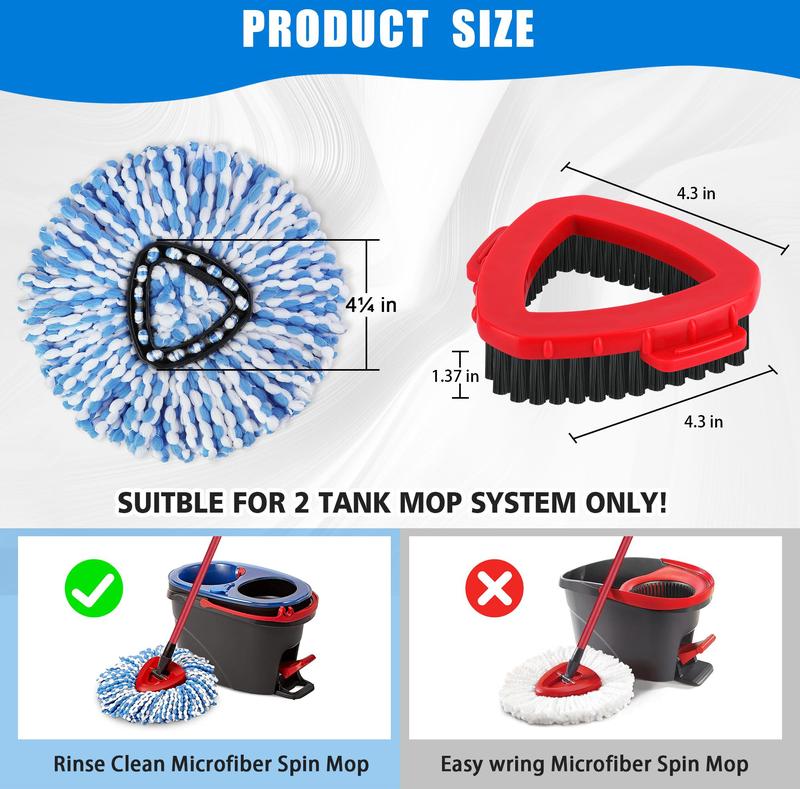 Spin Mop Heads & Scrub Brush Refills for O-Cedar Rinse Clean 2 Tank Microfiber Replacement without Bucket or Handle Machine Washable Reusable Eco-Friendly Choice