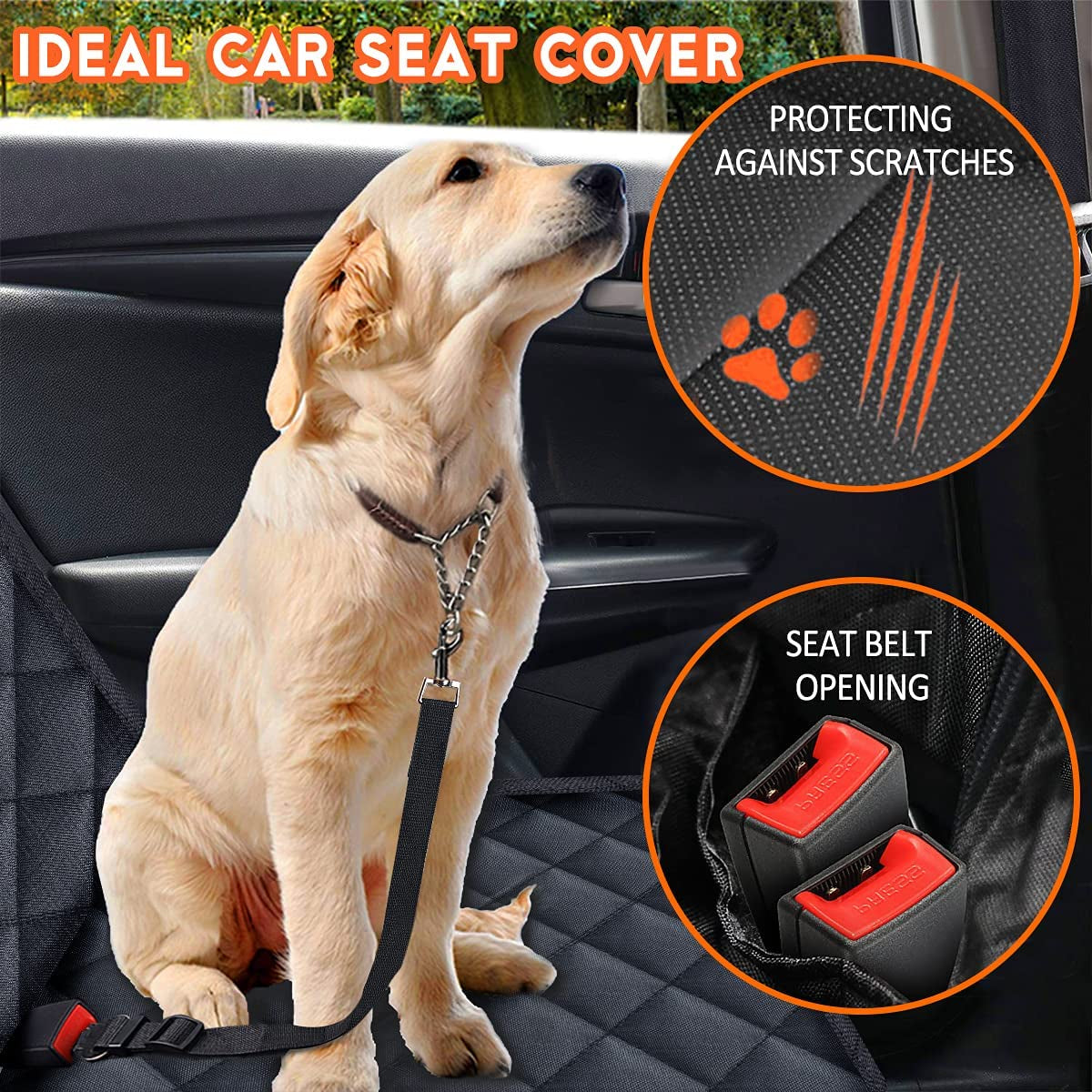 Pet Hair&Grime Shield Dog Car Seat Cover, Back Seat Cover for Dogs Pet Car Seat Protector Waterproof Bench Car Seat Cover, Non-Slip Rear Seat Cover Fits Middle Armrest for All Cars Trucks Suvs - Black